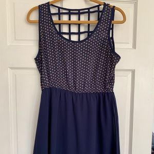 Modcloth Blue gold white tank dress with cage back